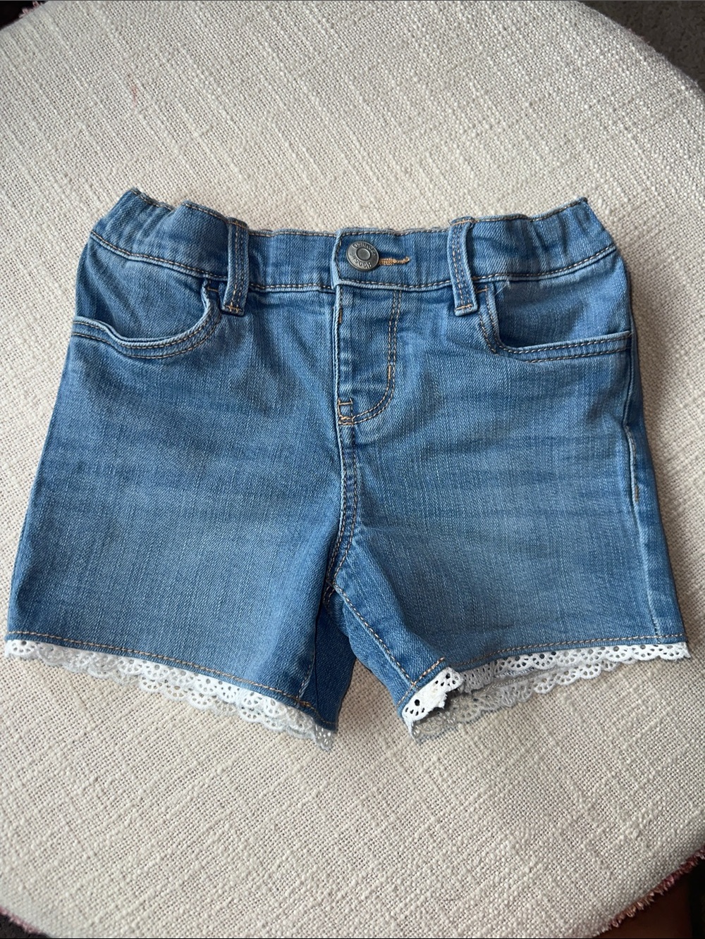 Girls Carter's Light Blue Denim Shorts with White Lace Trim.  Size 5T.